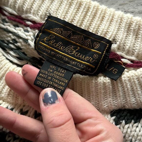 Vintage‎ 90s Eddie Bauer Geometric Patterned Mens Large Grandpa Crewneck Sweater - Picture 6 of 10